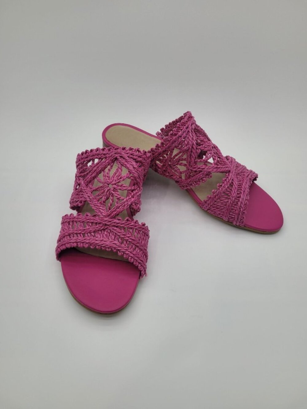 Pristine Jack Rogers Hemp Style Slide Sandal Pink Woven Crochet Size 9